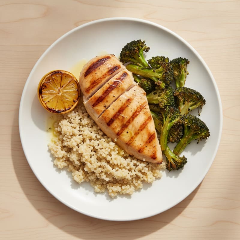 Grilled Chicken Breast with Quinoa and Roasted Broccoli