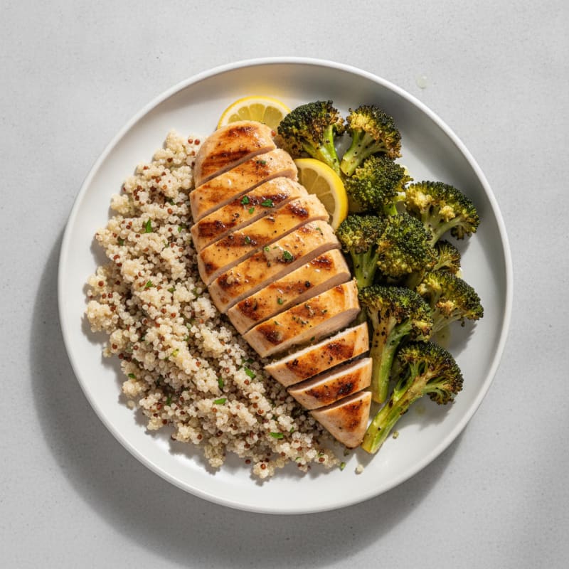 Grilled Chicken Breast with Quinoa and Roasted Broccoli
