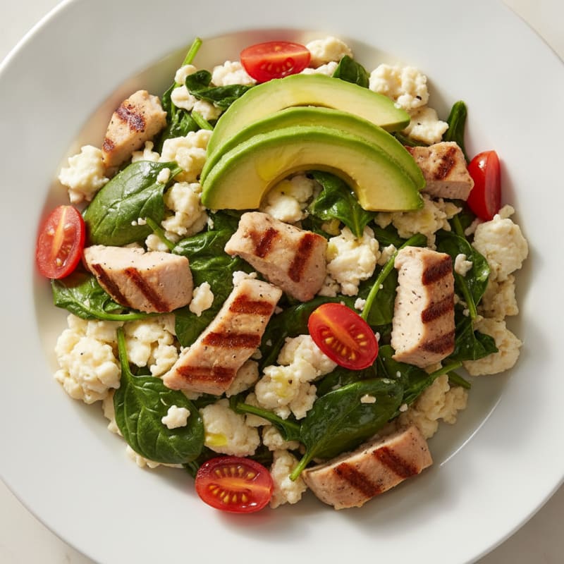 Egg White Scramble with Spinach and Grilled Turkey Breast
