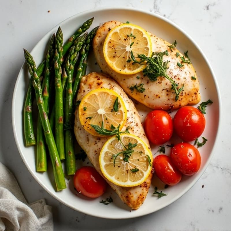 Sheet Pan Lemon Herb Chicken with Roasted Asparagus and Cherry Tomatoes