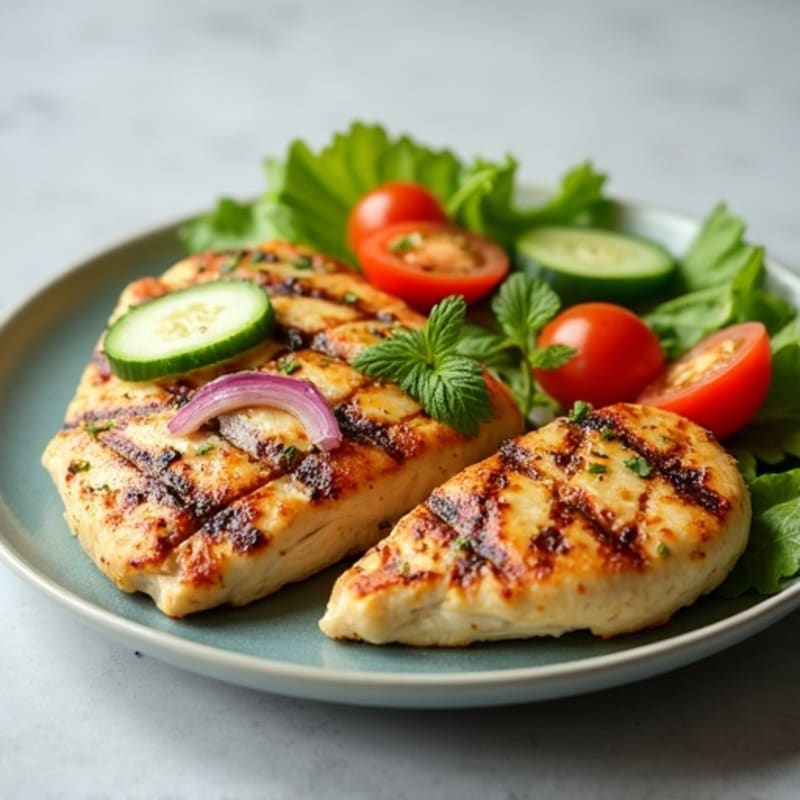 Grilled Chicken Breast with Cucumber Tomato Salad