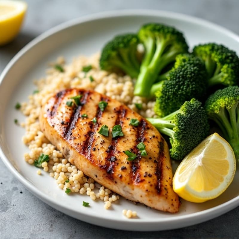 Grilled Chicken Breast with Quinoa and Steamed Broccoli