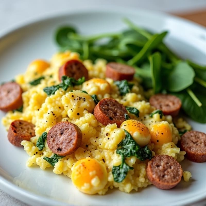 Egg White and Spinach Scramble with Turkey Sausage