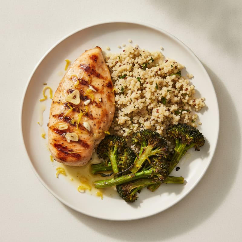 Grilled Chicken Breast with Quinoa and Roasted Broccoli