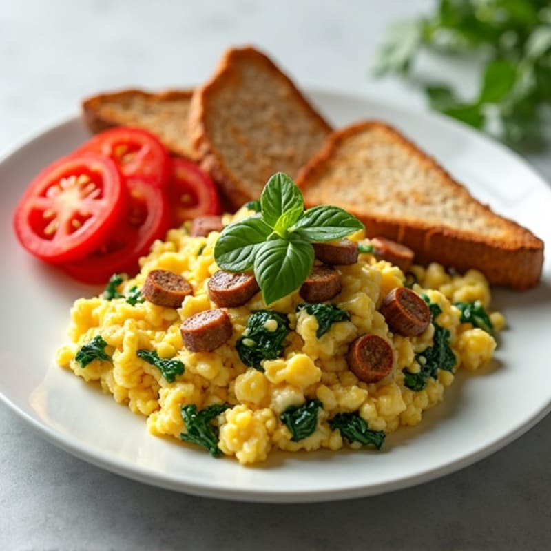Egg White Spinach Scramble with Turkey Sausage