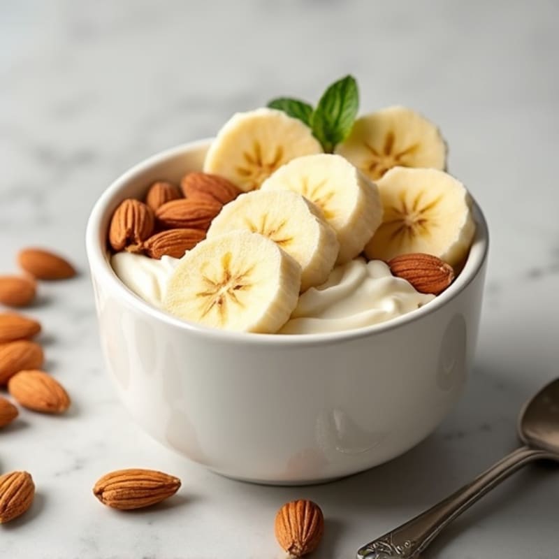 Creamy Cottage Cheese Protein Bowl with Sliced Banana and Almonds