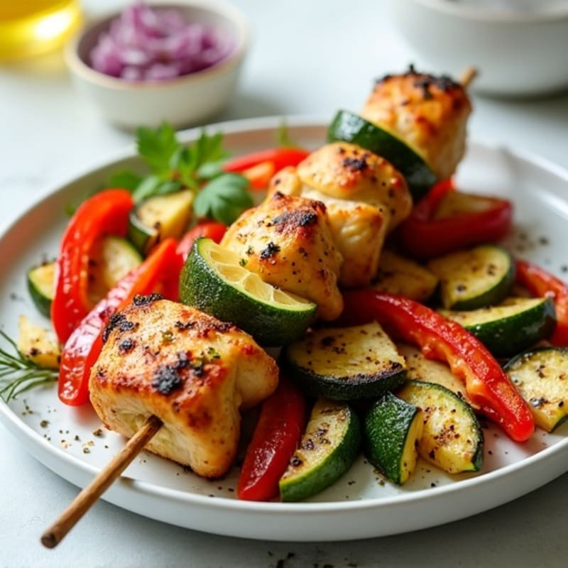 Lemon-Herb Grilled Chicken Skewers with Roasted Vegetables