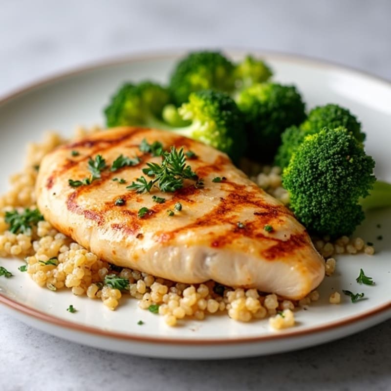 Grilled Chicken Breast with Quinoa and Roasted Broccoli