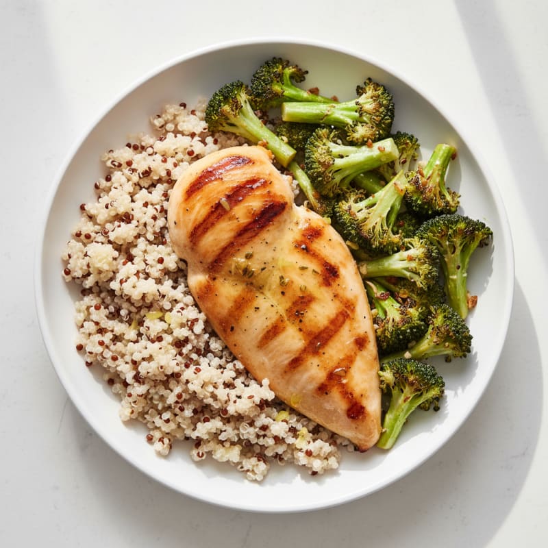 Grilled Chicken Breast with Quinoa and Roasted Broccoli