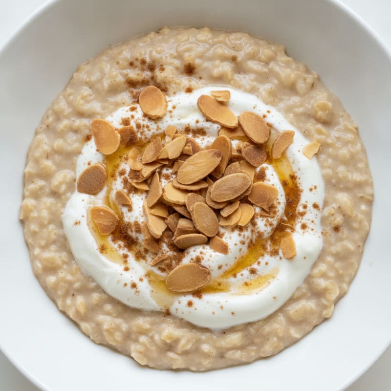 Creamy Oatmeal with Greek Yogurt and Sliced Almonds