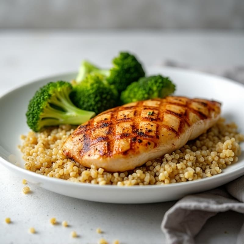 Grilled Chicken Breast with Quinoa and Roasted Broccoli