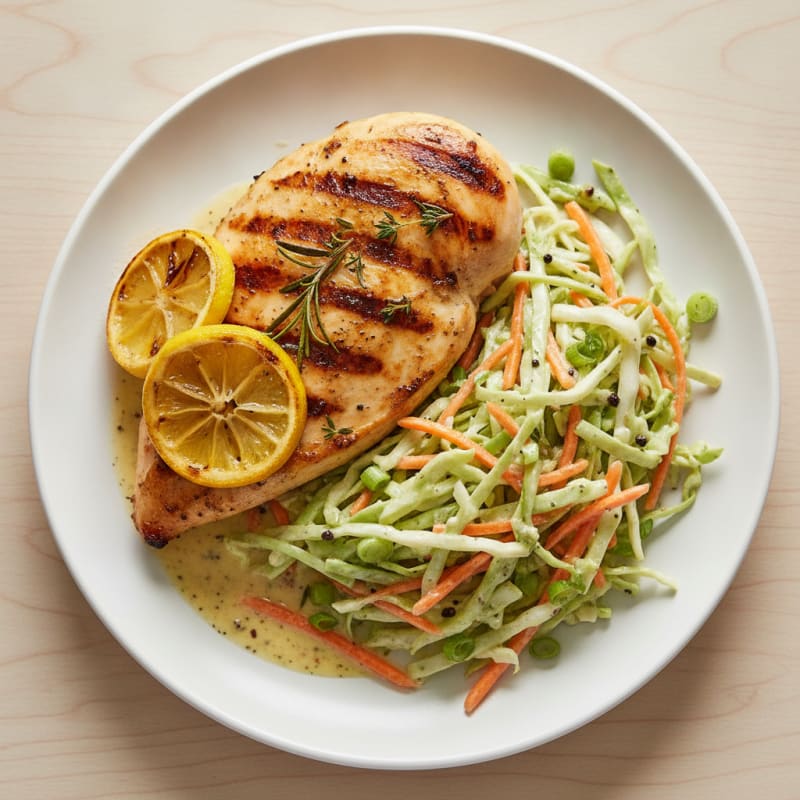 Grilled Chicken Breast with Crunchy Cabbage Slaw