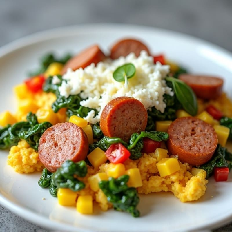 Egg White Scramble with Turkey Sausage and Spinach