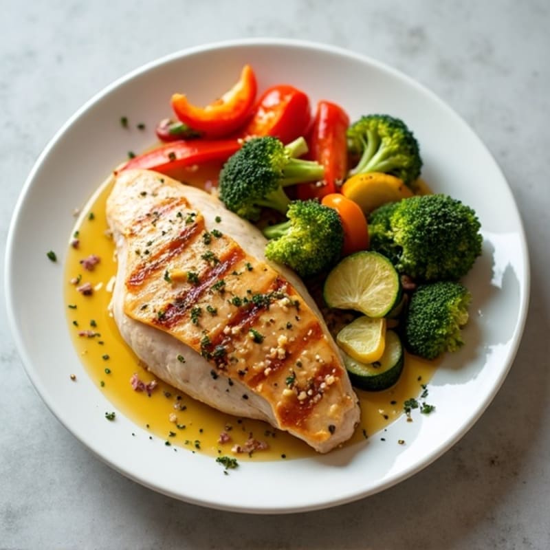 Lemon-Garlic Roasted Chicken with Crispy Vegetables and Creamy Tahini Sauce