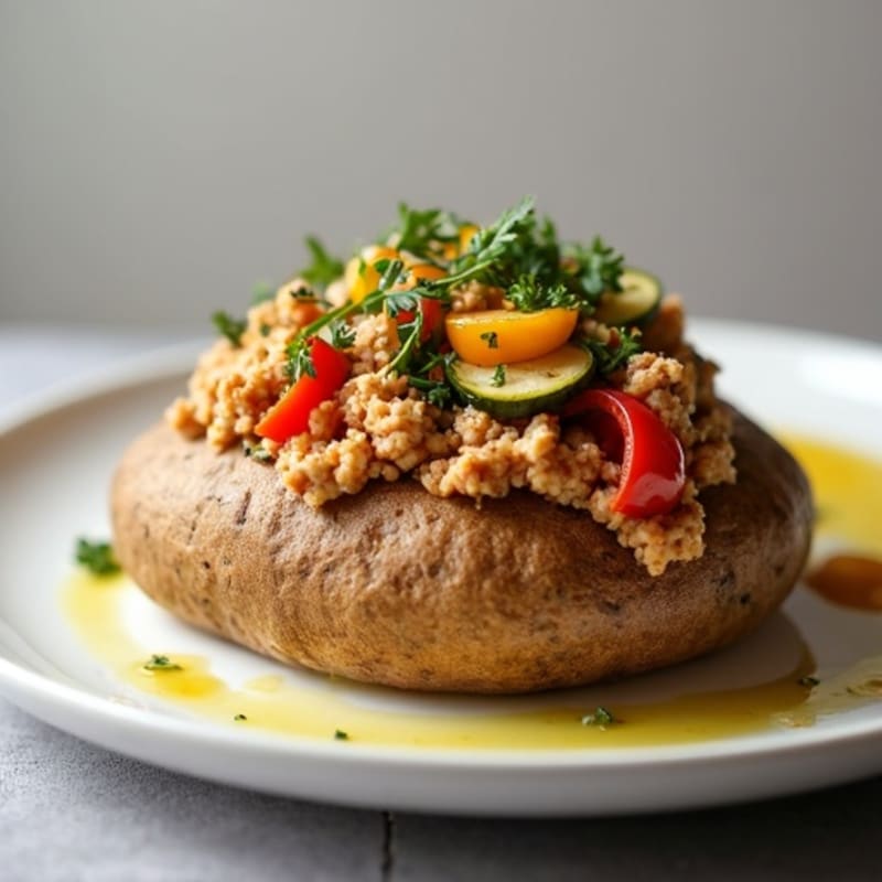 Savory Baked Potato with Lean Ground Turkey and Roasted Vegetables