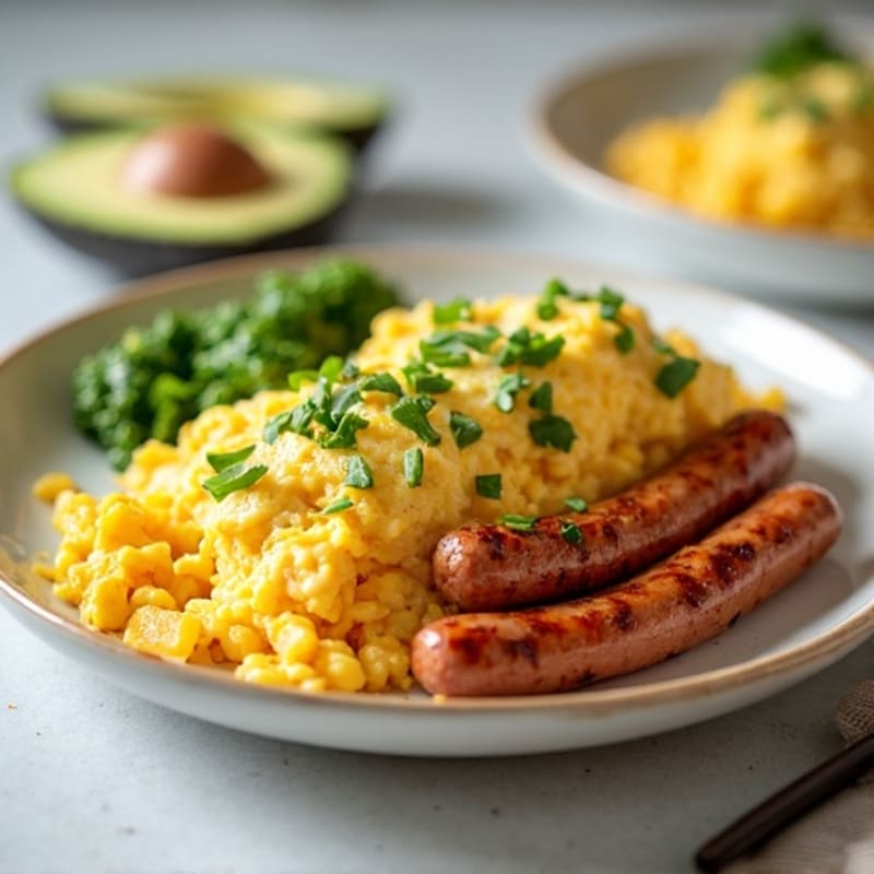 Egg White and Turkey Sausage Scramble with Roasted Sweet Potatoes