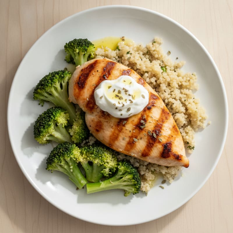 Grilled Chicken Breast with Quinoa and Steamed Broccoli