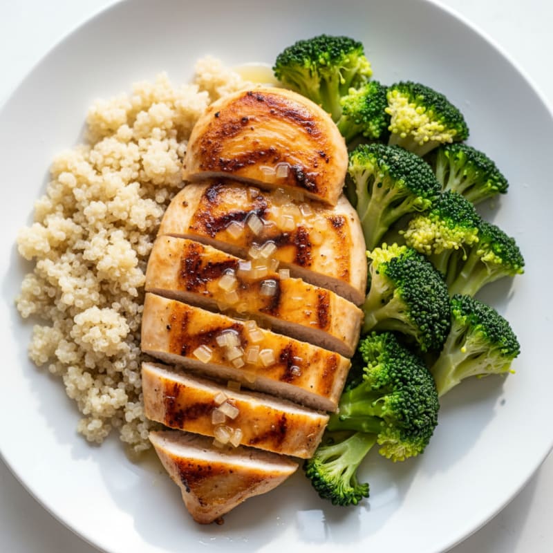 Grilled Lemon Garlic Chicken Breast with Steamed Broccoli and Quinoa