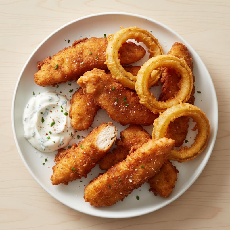 Crispy Beer-Battered Chicken and Onion Rings