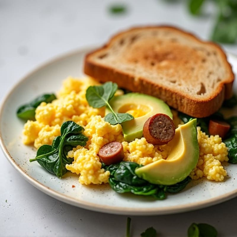 Egg White Scramble with Turkey Sausage and Spinach