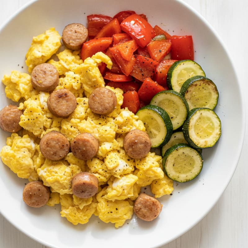 Hearty Scrambled Eggs with Roasted Vegetables