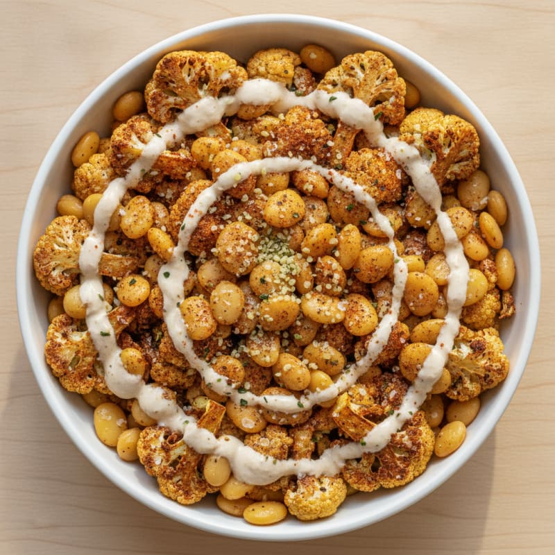 Roasted Cauliflower and Lupini Bean Bowl with Tahini Drizzle
