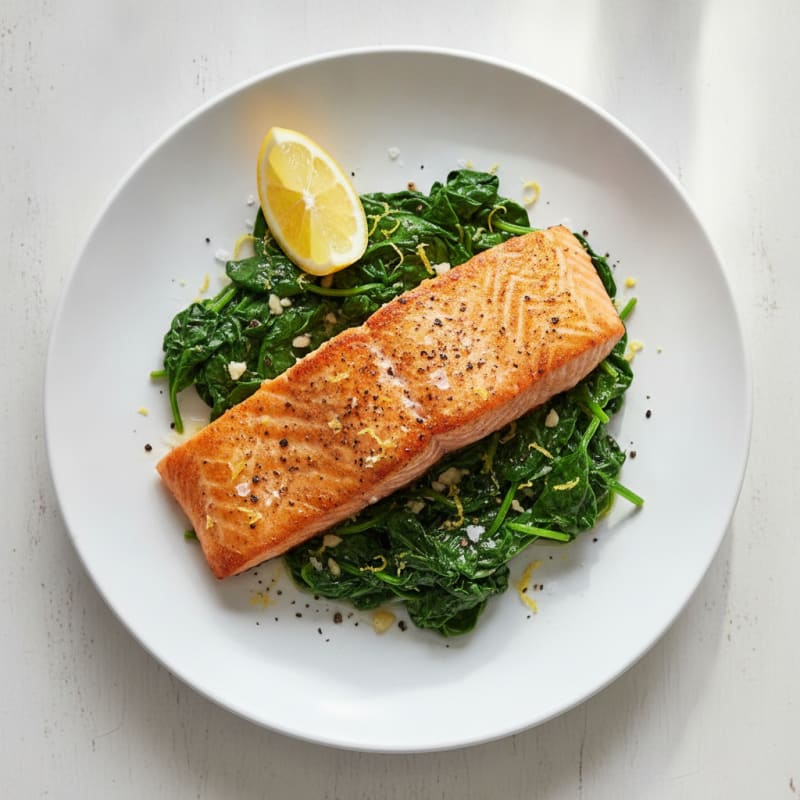 Pan-Seared Salmon with Garlic Spinach