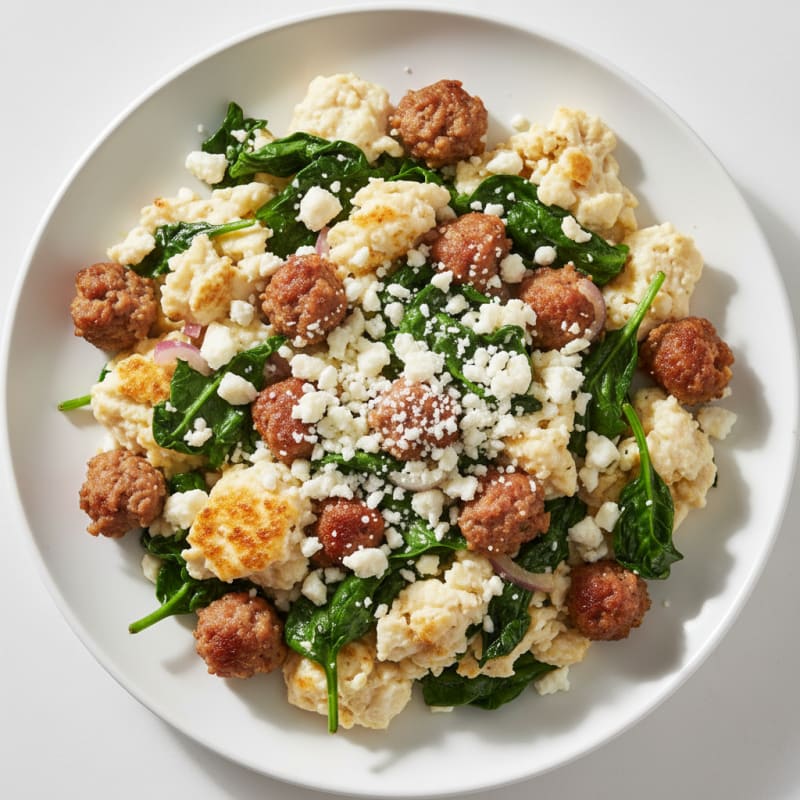 Egg White Scramble with Turkey Sausage and Spinach