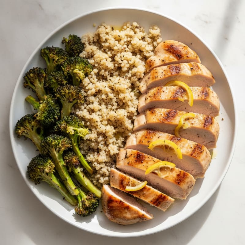 Grilled Turkey Breast with Roasted Broccoli and Quinoa