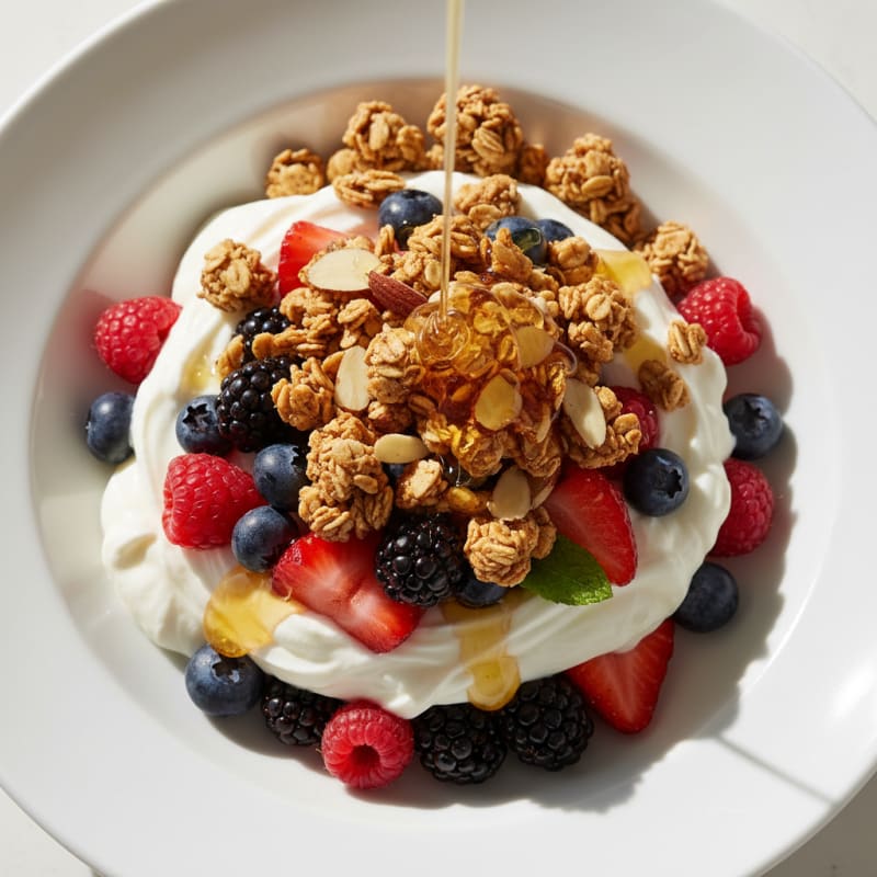 Creamy Greek Yogurt Parfait with Mixed Berries and Almond Granola
