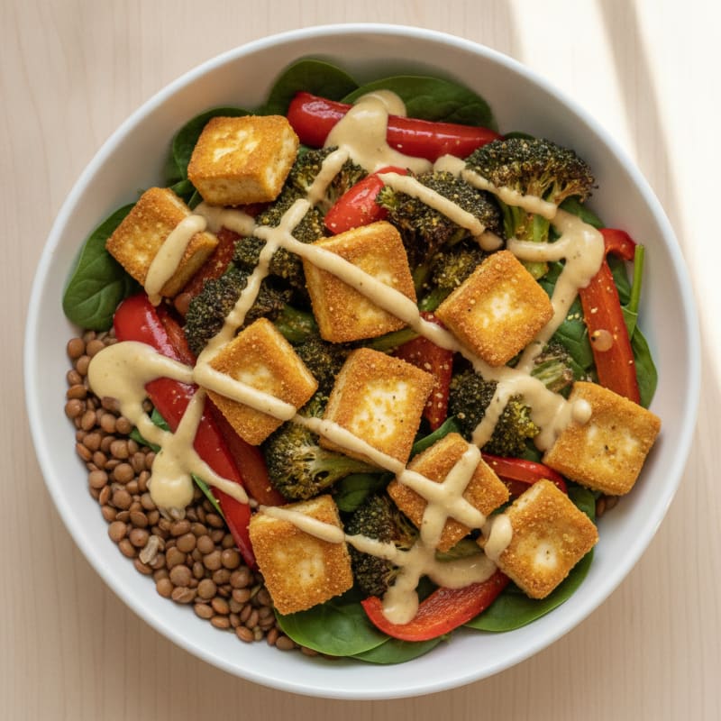 Roasted Vegetable Buddha Bowl with Tahini Dressing