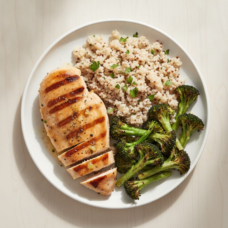 Grilled Chicken Breast with Quinoa and Roasted Broccoli