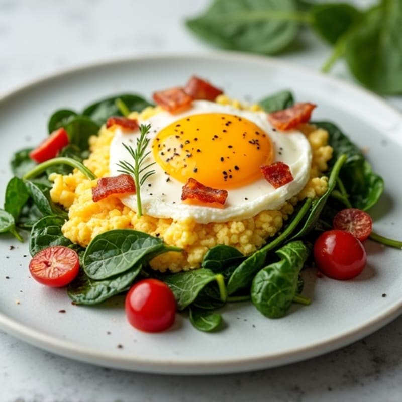 Cottage Cheese Scramble with Spinach and Turkey Bacon
