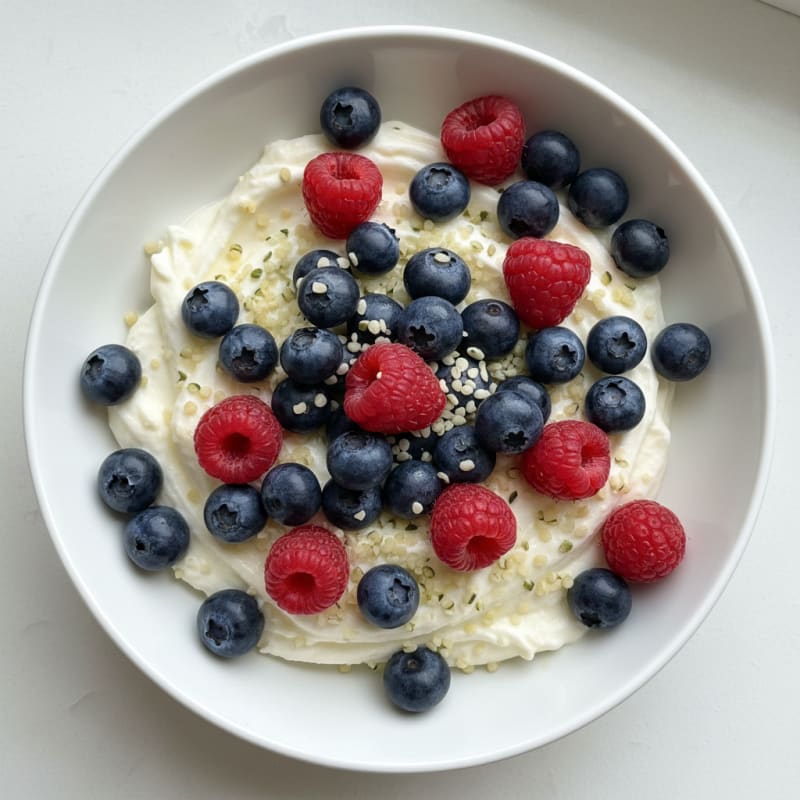 Creamy Greek Yogurt with Protein Powder and Fresh Berries