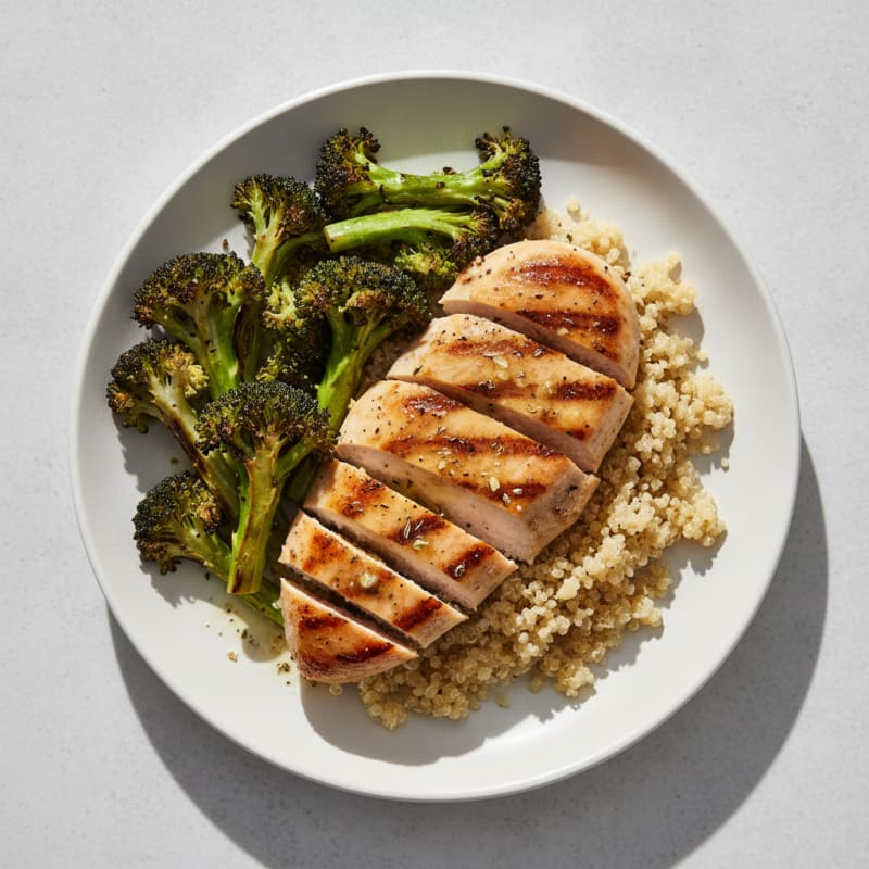 Grilled Chicken Breast with Quinoa and Roasted Broccoli