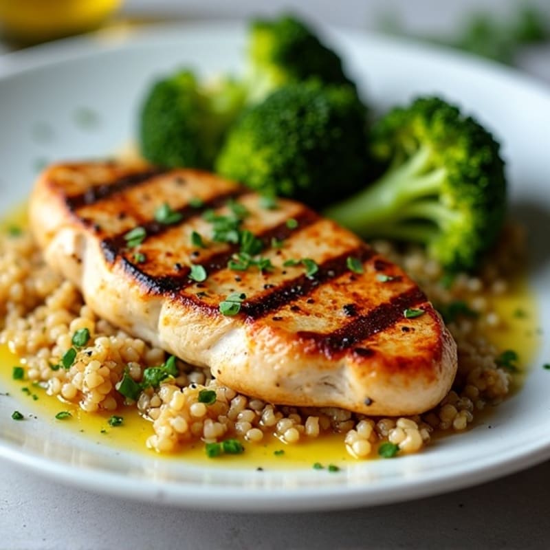 Grilled Chicken Breast with Roasted Broccoli and Quinoa