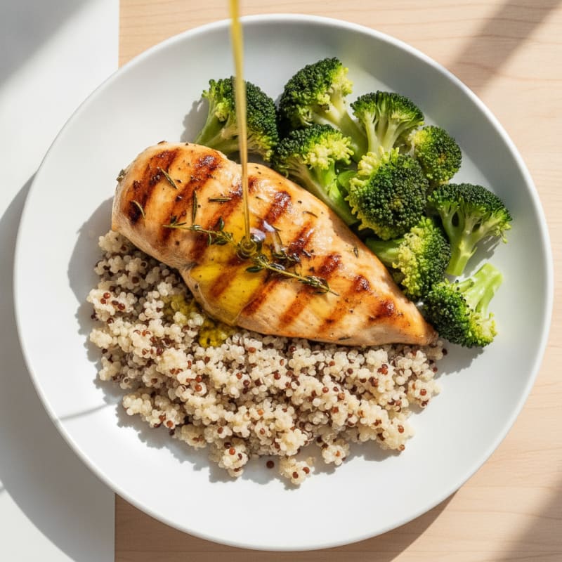 Grilled Chicken Breast with Quinoa and Steamed Broccoli