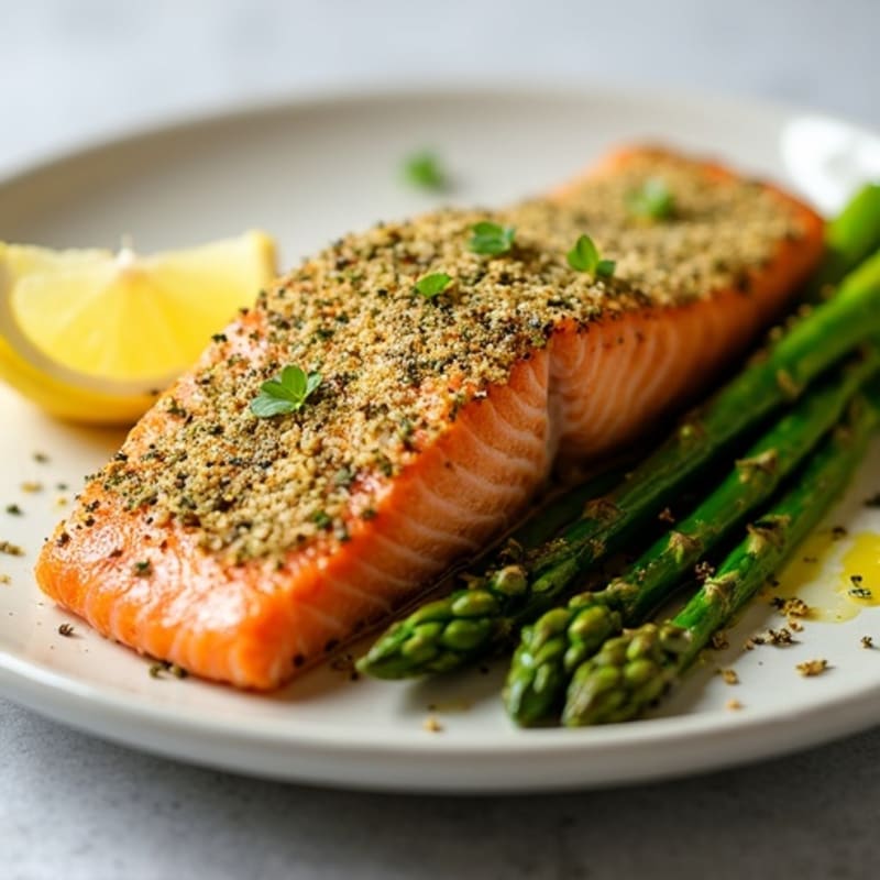 Lemon-Herb Crusted Salmon with Garlic Roasted Asparagus
