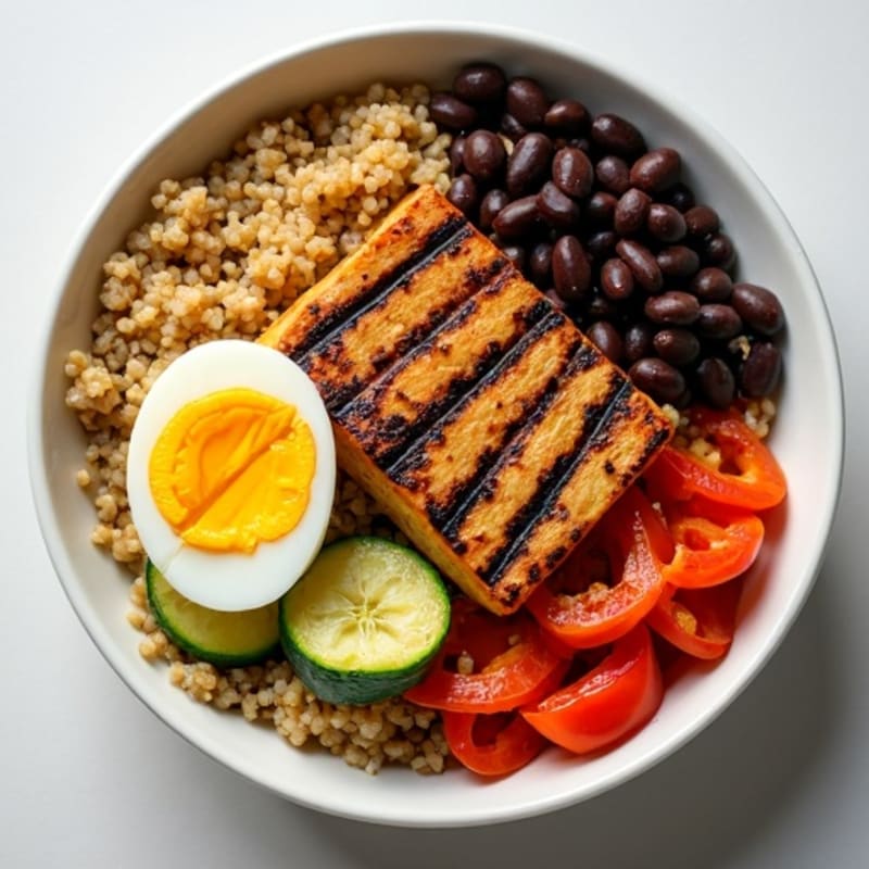Grilled Tofu and Bean Grain Bowl with Roasted Vegetables