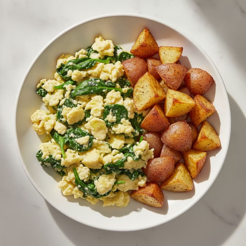 Egg and Spinach Scramble with Roasted Potatoes