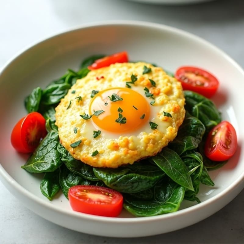 Egg White Spinach Scramble with Cottage Cheese and Fresh Tomatoes