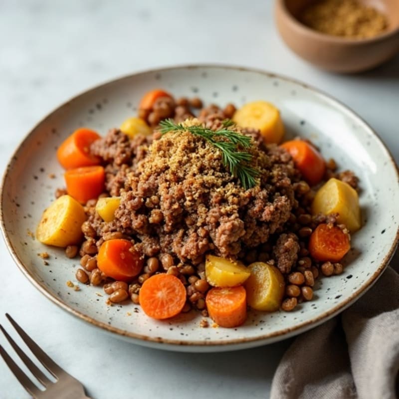 Savory Lean Beef Crumble with Roasted Root Vegetables