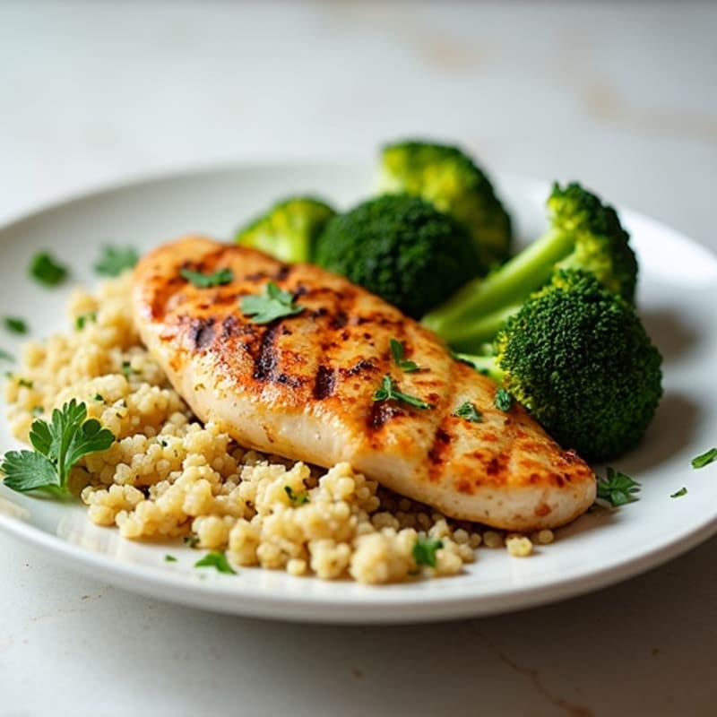 Grilled Chicken Breast with Quinoa and Roasted Broccoli