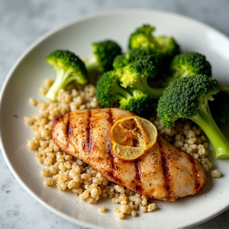 Grilled Chicken Breast with Quinoa and Roasted Broccoli