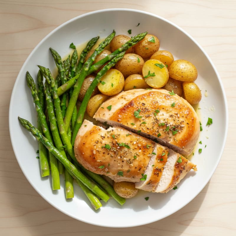 Lemon Herb Roasted Chicken with Asparagus