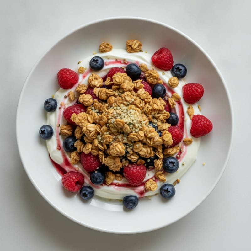 Greek Yogurt Parfait with Mixed Berries and Protein Granola