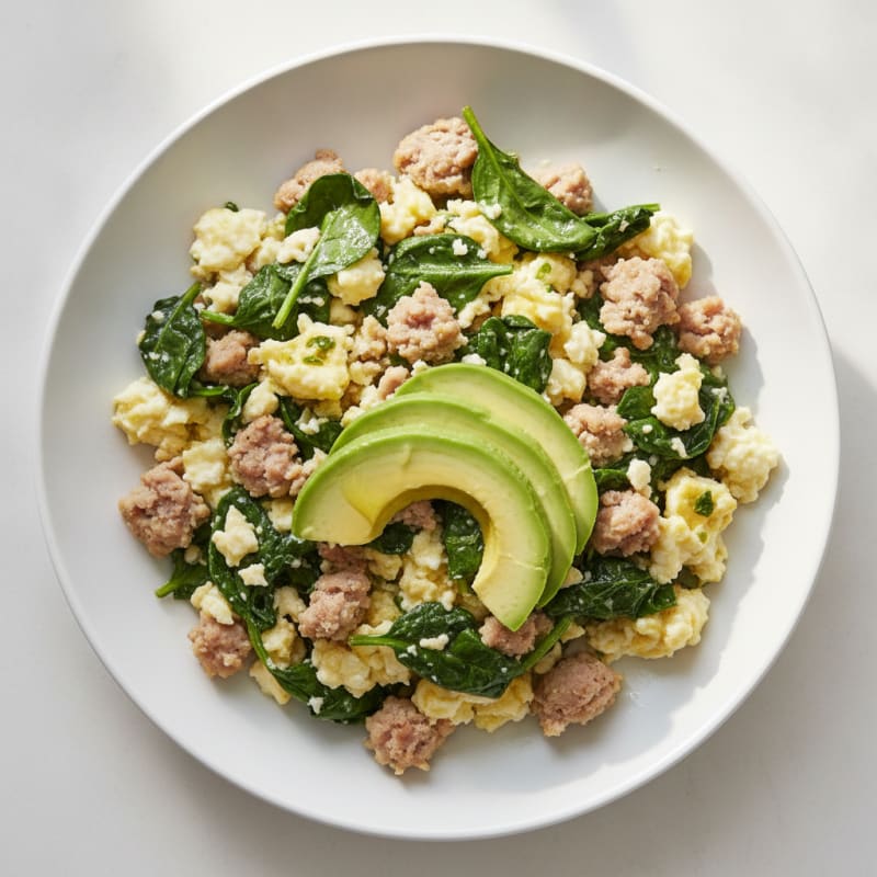 Egg White and Turkey Sausage Scramble with Spinach