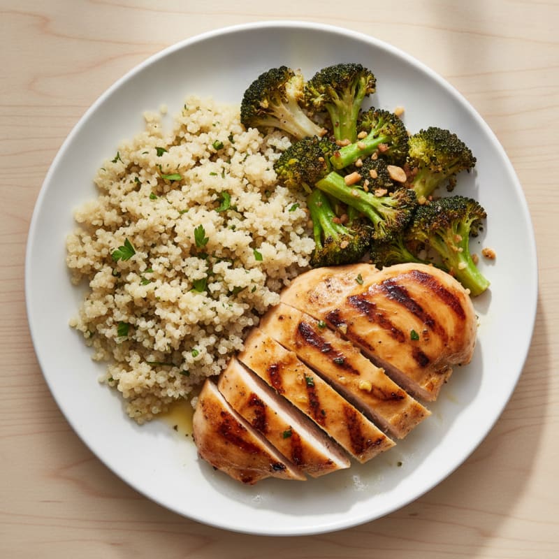 Grilled Chicken Breast with Quinoa and Roasted Broccoli