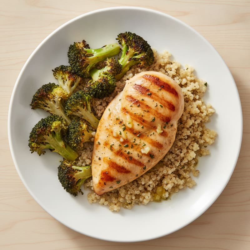 Grilled Chicken Breast with Quinoa and Roasted Broccoli
