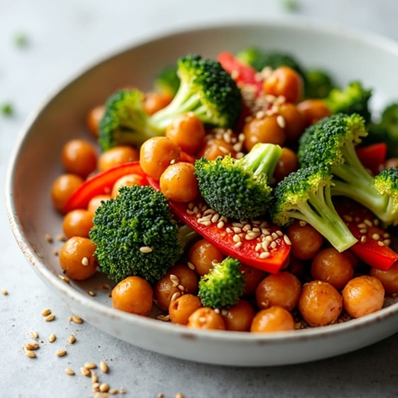 Spicy Roasted Chickpeas with Roasted Broccoli and Bell Peppers